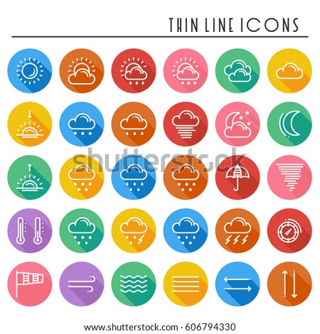 Weather pack line icons set. Meteorology. Weather forecast design elements. Template for mobile app, web and widgets.Vector style linear icons. Isolated illustration. Symbols silhouette