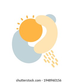 Weather pastel abstract vector, sun with clouds and rain. 