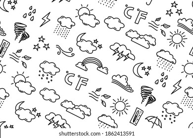 Wettermuster handgezeichnet Doodles Stil für Drucke, Kinderbekleidung, Karte, Verpackungspapier, Deckel, Poster, Hintergrund. Vektorgrafik