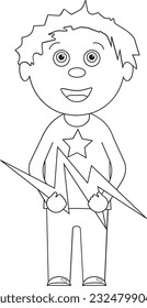 Weather Patterns - Boy Holding Lightning (Line Drawing)