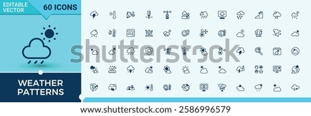 Weather Patterns set of modern icons. Contains related to moon, thunder, clear, thermometer, drop, hot and more. Collection for mobile and web apps. Icon illustration in modern style.