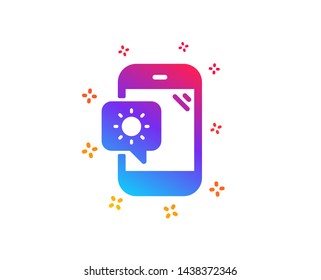 Weather phone icon. Travel device sign. Holidays symbol. Dynamic shapes. Gradient design weather phone icon. Classic style. Vector