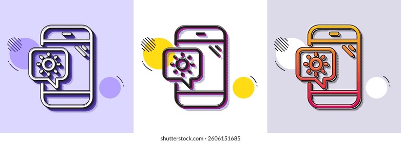 Weather phone line icon. Halftone dotted pattern. Gradient icon with grain shadow. Travel device sign. Holidays symbol. Line weather phone icon. Various designs. Vector