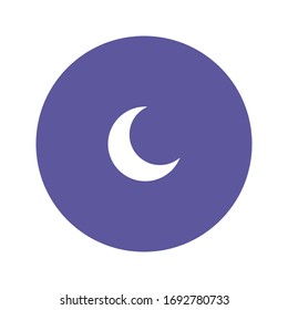 Weather pictogram. Forecast icon. Moon symbol in the night sky. Late evening. Time to sleep. Negative with circle background.