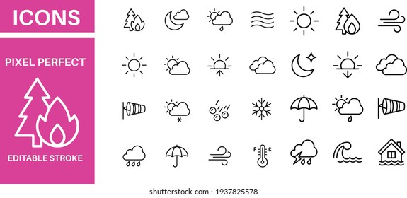 Weather - Pixel Perfect icons vector design 