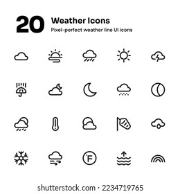 Weather pixel-perfect icons suitable for website and mobile apps ui design	