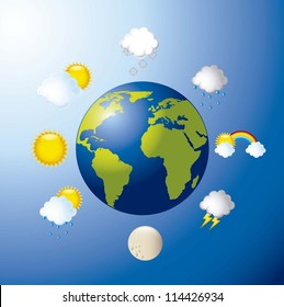 weather with planet over blue background. vector illustration