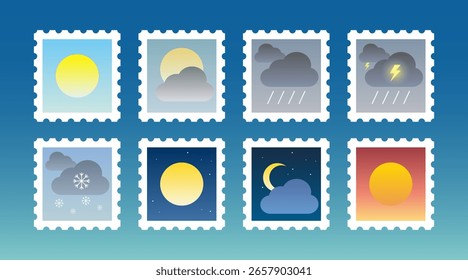 Weather Postage stamp icon set