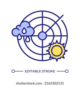 Weather radar RGB color icon. Studying changing in atmosphere to make accurate forecast. Atmospheric science equipment. Isolated vector illustration. Simple filled line drawing. Editable stroke