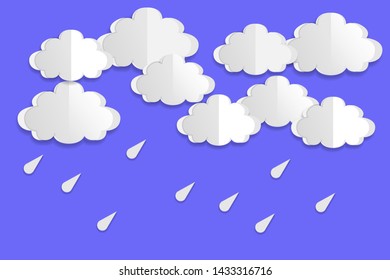 Weather, rain clouds, paper style, vector illustration