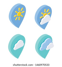 Weather, rain, clouds, snow. Map label vector 3d isometric, color web icons set, new flat style. Creative illustration, idea for infographics.
