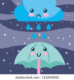 weather rain drops cloud and umbrella cartoon