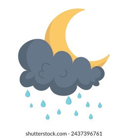 weather rain with moon isolated