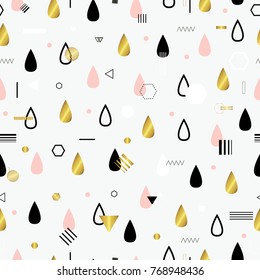 Weather, rain. Seamless pattern with cute decorative drops. All elements are  hidden under mask. Pattern are not cropped and can be edited