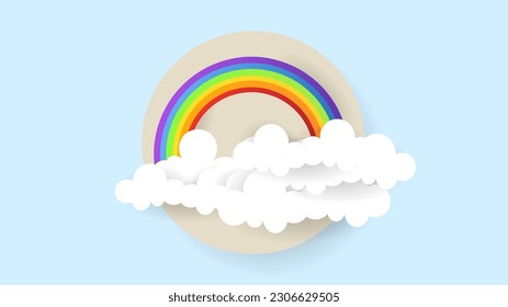 Arcoíris meteorológicos, rayos, luna, nubes, nieve y estrellas , ilustración del concepto del tiempo aislado en fondo transparente , Diseño plano moderno, ilustración Vector EPS 10