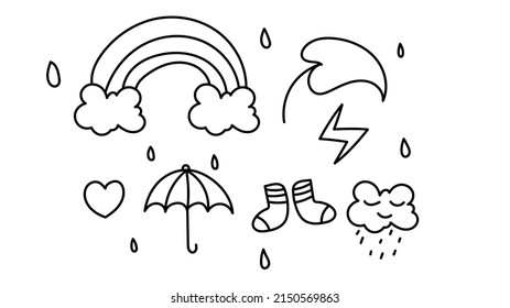 Weather raining rainbow hand drawn lines isolated on white background ,Vector illustration EPS 10