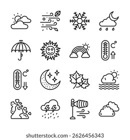 Weather related icons are a great resource for illustrating various weather conditions.