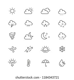 Weather related icons: thin vector icon set, black and white kit