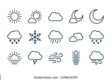 Weather related line icon set. Forecast vector linear icons.