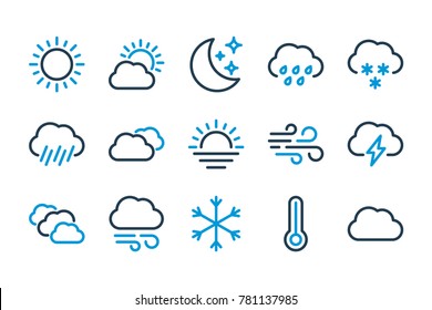 Weather Related Line Icons. Vector Icon Set.