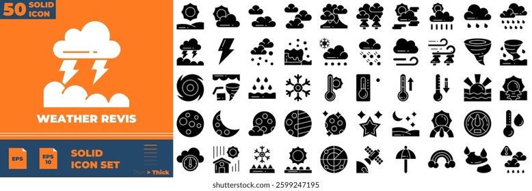 Weather Revis Solid Editable Icons set. Vector illustration in modern thin solid style of weather icons: temperature, sun, rain, snow, cloud, humidity, etc