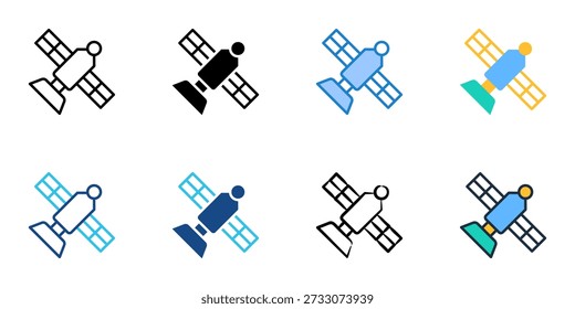 Weather satellite icons set multiple style collection. Editable stroke 

