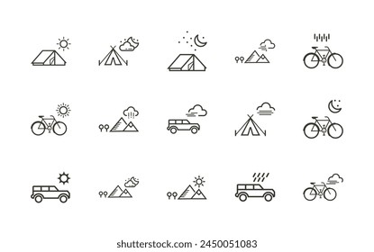 Weather Scene Lines Icon Set.