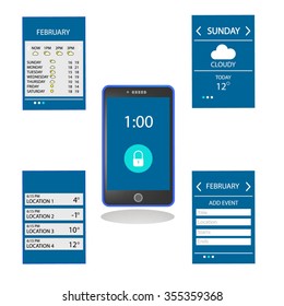  Weather and Schedule UI or UX design for mobile application templates. Mobile phone application mock up
