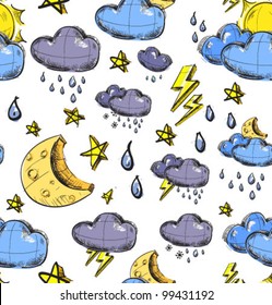 Weather seamless colorful pattern. Hand drawing sketch vector background
