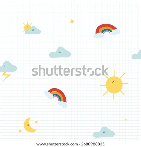 Weather seamless pattern background vector cute doodle illustration