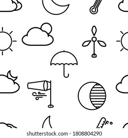 patrón ininterrumpido del tiempo. sol, luna, eclipse, niebla, nube, termómetro, paraguas, molino de viento