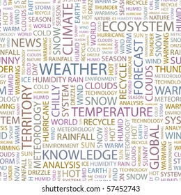 WEATHER. Seamless vector background. Illustration with different association terms.