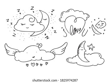 weather and season kawaii doodle vector hand drawing style on white background.