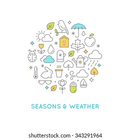 Weather and Seasons Line Icons Round  Illustration