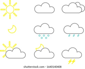 Weather set. Clouds, sun and moon