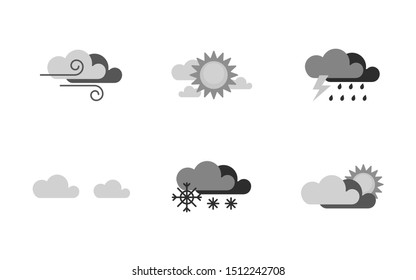 weather set collection cloud sun moon star  raimbow rain wind on white background