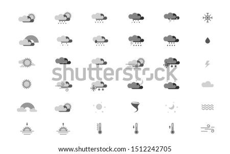 weather set collection cloud sun moon star  raimbow rain wind on white background