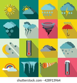 Weather set in flat style for any design. Meteorology icons. Illustration of weather meteorology signs vector