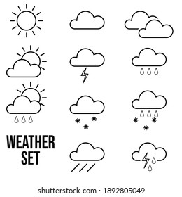weather set icon black and white line art