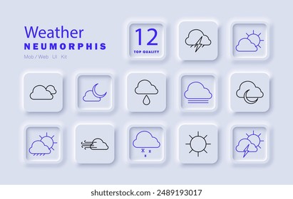 Weather set icon. Cloud, rain, thunderstorm, sun, fog, wind, snow, moon, partly cloudy, storm, sunshine, forecast.