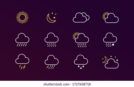 Weather set icon. Sunny, cloudy, snowing on isolated background. EPS 10 vector