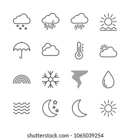Weather set icon vector. Outline forecast collection. Trendy flat climate sign design. Thin linear graphic pictogram isolated for web site, mobile application. Logo illustration. Eps10.