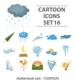 Weather set icons in cartoon style. Big collection weather vector symbol stock illustration