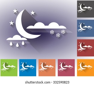 Weather set of icons in a flat style. Wet snow. Rain with snow. Multicolored icons for weather forecasting.
