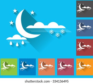Weather set of icons in a flat style. Wet snow. Rain with snow. Multicolored icons for weather forecasting.