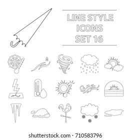 Weather set icons in outline style. Big collection of weather vector symbol stock illustration