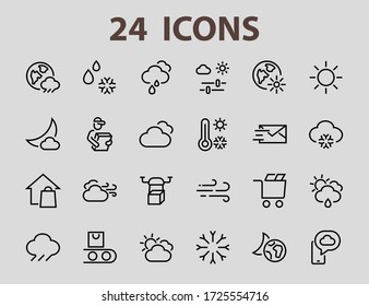 WEATHER set of icons, icons such as weather forecast and clouds, wind, rain, snow, weather settings and sunny weather and much more. Editable stroke, simple vector lines.