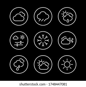 WEATHER set of icons, icons such as weather forecast and clouds, wind, rain, snow, weather settings and sunny weather and much more. Editable stroke, simple vector lines.