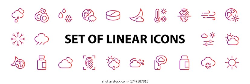 WEATHER set of icons, icons such as weather forecast and clouds, wind, rain, snow, weather settings and sunny weather and much more. Editable stroke, simple vector lines.