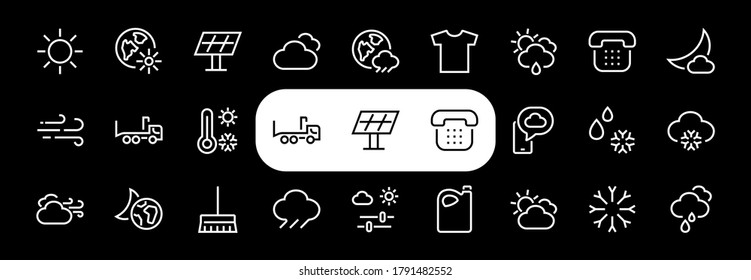 WEATHER set of icons, icons such as weather forecast and clouds, wind, rain, snow, weather settings and sunny weather and much more. Editable stroke, simple vector lines.